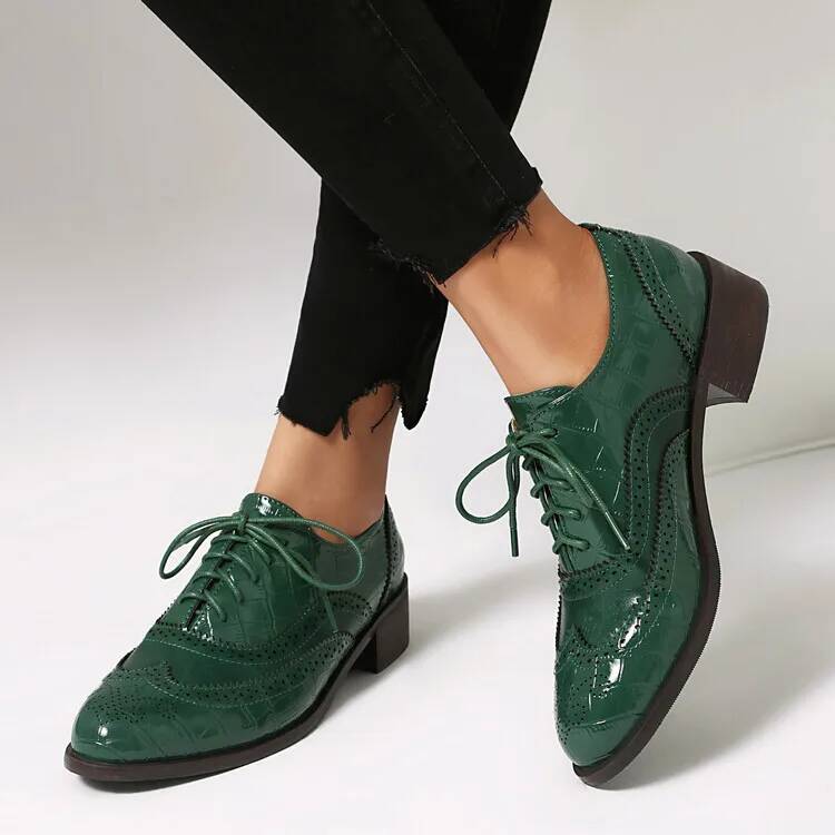 Oxford Lace Up Women - أحذية نسائية بكعب منخفض ورباط أمامي،