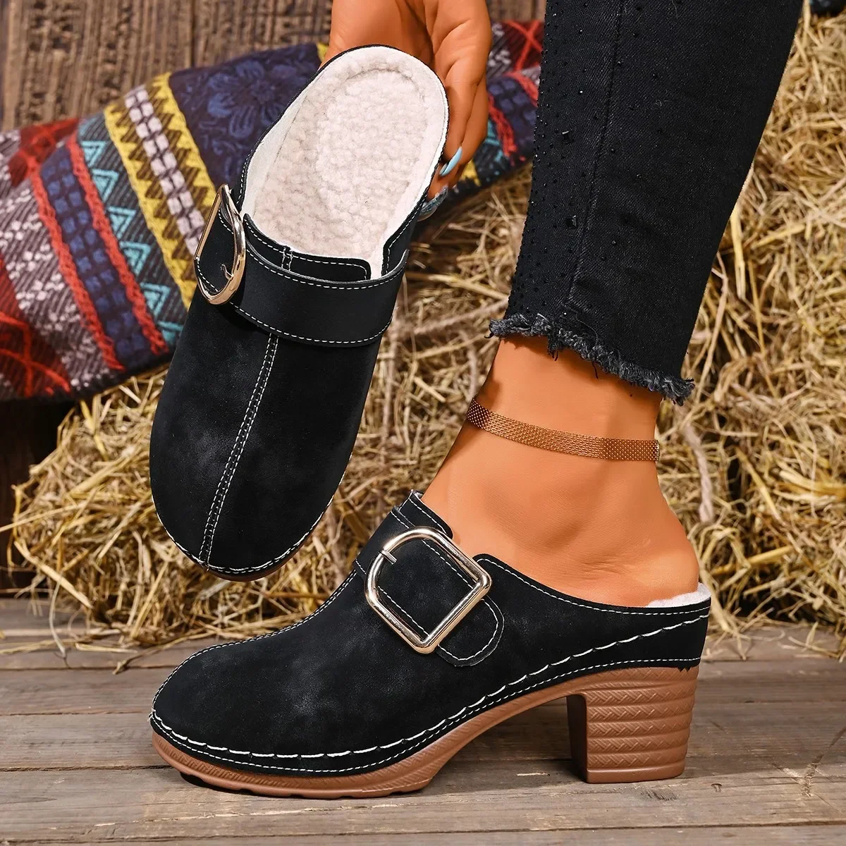 Women'S Shoes Clogs - شباشب نسائية بكعب سميك، صنادل مغلقة