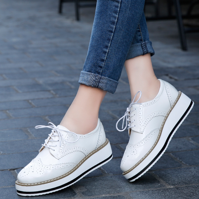 Oxford Lace Up Women - النساء أحذية خفيفة بدون كعب جلد
